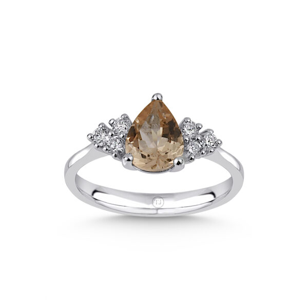 Pırlantalı Damla Kesim Morganit Yüzük Sertifikalı