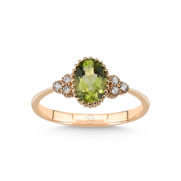 Pırlantalı Peridot Oval Kesim Yüzük